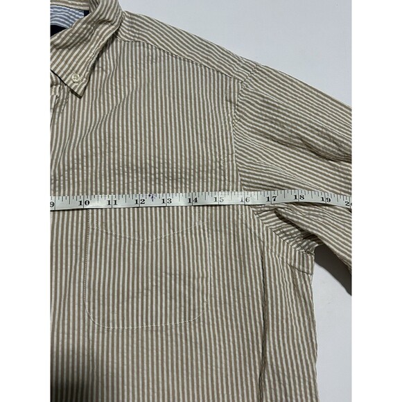Cremieux Classics Men’s Seersucker Button-Down Shirt Size M Beige Stripped - Picture 7 of 11